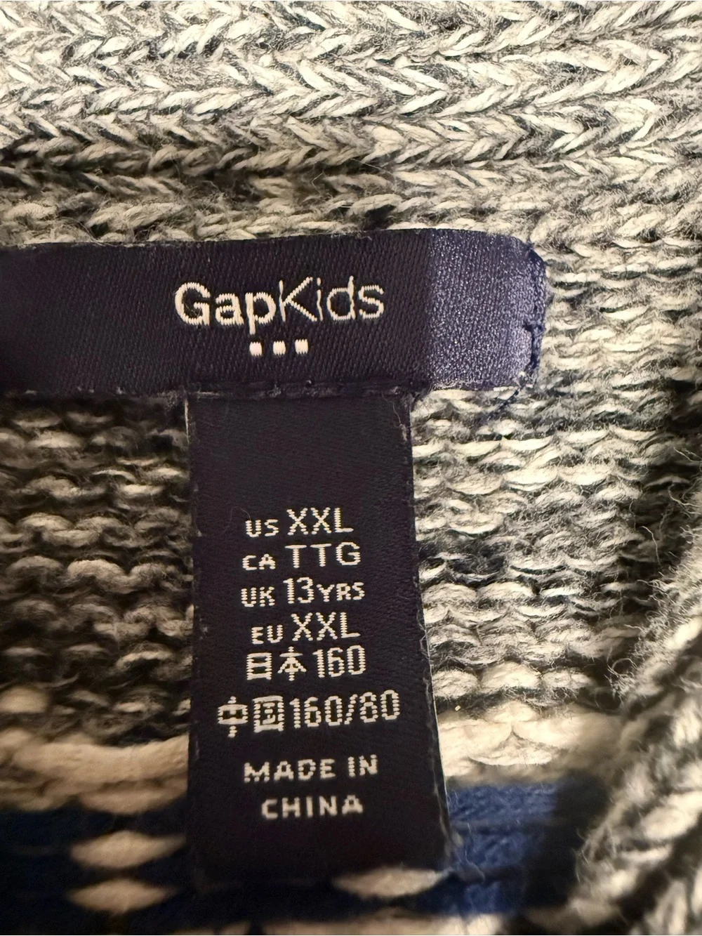 Gap kids Shawl Collar Gray Fair Isle Knit Cardigan Sweater -